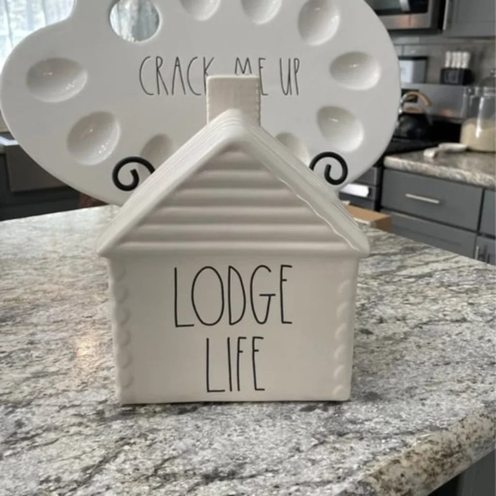 BRAND NEW Large Rae Dunn Country Camping Cabin Ceramic Table Decor Houses